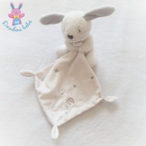 Doudou Lapin blanc gris mouchoir lune étoiles SIMBA KIABI