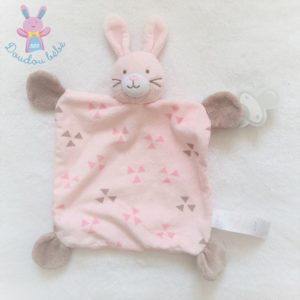 Doudou plat Lapin rose marron triangles attache tétine TOYS R US