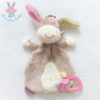 Doudou plat Ane beige marron écru rose anneau de dentition TIGEX