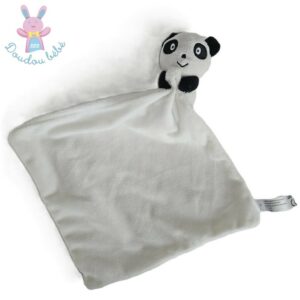 Doudou Panda grelot noir et blanc mouchoir blanc ZEEMAN