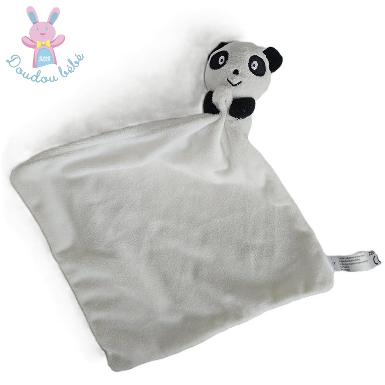 Doudou Panda noir blanc mouchoir ZEEMAN