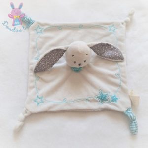 Doudou plat Lapin blanc bleu étoiles PAT & RIPATON LA HALLE