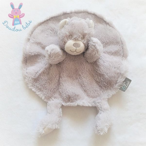 Doudou plat Ours marionnette rond gris blanc TOM & ZOE