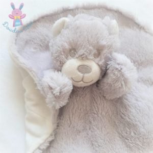 Doudou plat Ours marionnette rond gris blanc TOM & ZOE