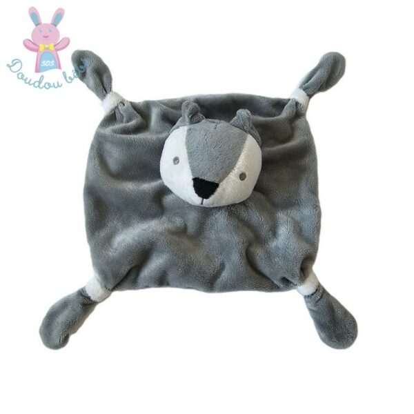 Doudou plat Renard gris blanc noir MES PETITS CAILLOUX