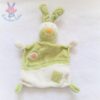 Doudou plat Lapin Garden vert blanc papillon fleurs SAUTHON