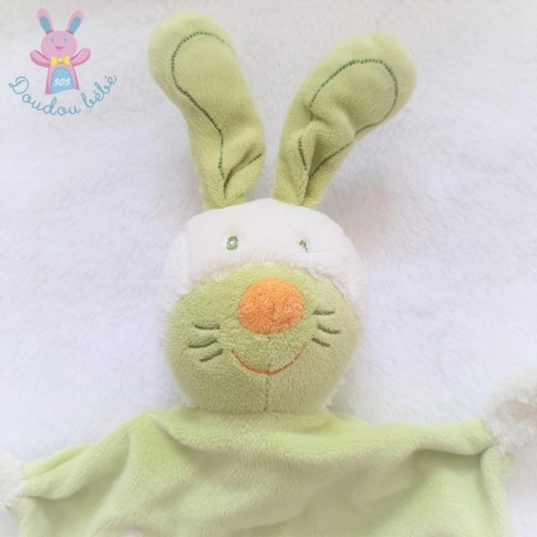 Doudou plat Lapin Garden vert blanc papillon fleurs SAUTHON