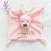 Doudou plat Lapin rose blanc nez marron GRAIN DE BLE