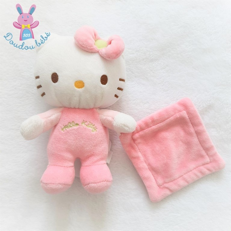 Doudou Hello Kitty grelot rose et blanc mouchoir SANRIO