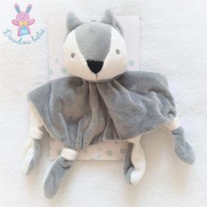 Doudou plat Renard gris blanc noir MES PETITS CAILLOUX