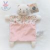 Doudou plat Chat rose blanc motif fleurs MOTS D'ENFANTS