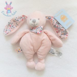 Doudou Lapin rose pâle blanc fleurs BOUT’CHOU MONOPRIX