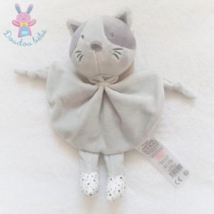 Doudou plat Chat grelot gris blanc étoiles TOM & KIDDY