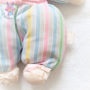 Doudou poupée chiffon rose et rayé vert bleu vintage BOULGOM