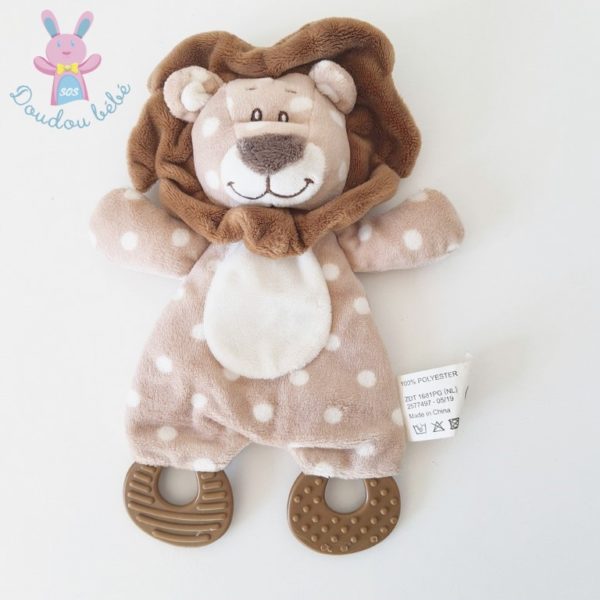 Doudou plat Lion blanc marron beige pois dentition ACTION