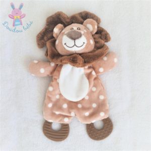 Doudou plat Lion blanc marron beige pois dentition ACTION