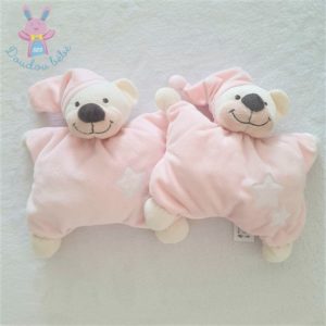 Lot de 2 : doudou Ours grelot rose blanc étoiles bonnet BOUT’CHOU