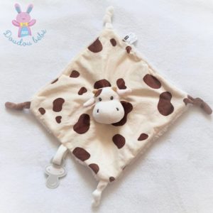 Doudou plat Vache marron blanc beige attache tétine HAN