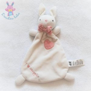 Doudou plat Lapin blanc rose cœur “I love snuggles” H&M