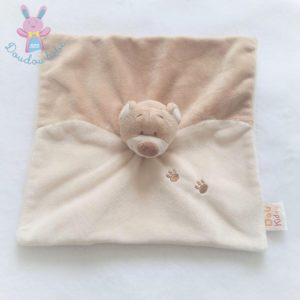 Doudou plat Ours beige crème marron empreintes DOUKIDOU