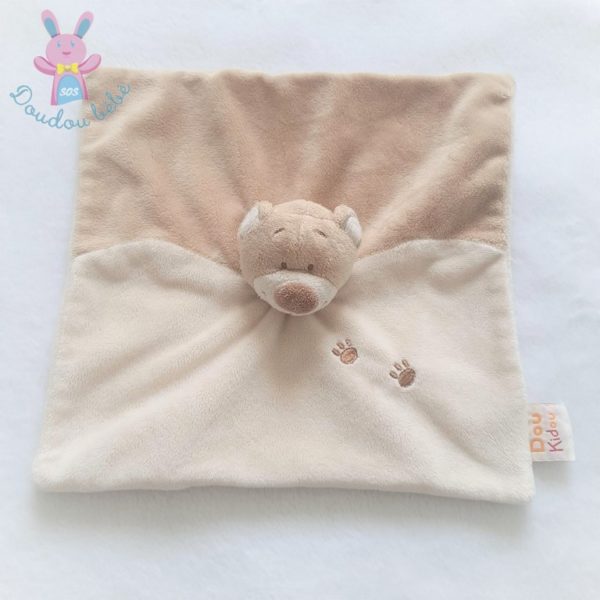 Doudou plat Ours beige crème empreintes DOUKIDOU