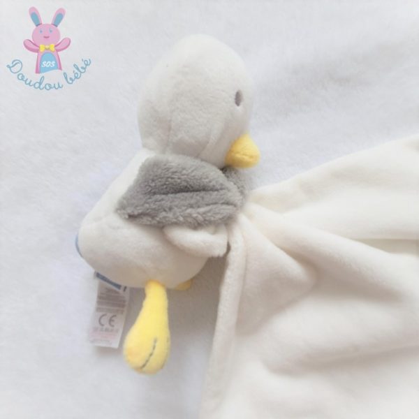 Doudou plat Mouette Oiseau blanc gris mouchoir avec poisson JACADI