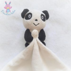 Doudou Panda grelot noir et blanc mouchoir blanc ZEEMAN