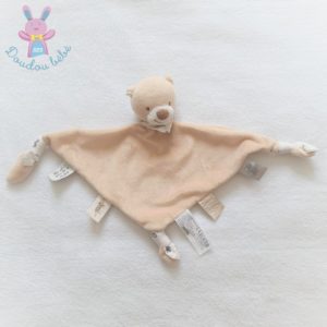 Doudou plat OURS velours tout doux beige blanc Avec petites étiquettes "mes amis de la savane"