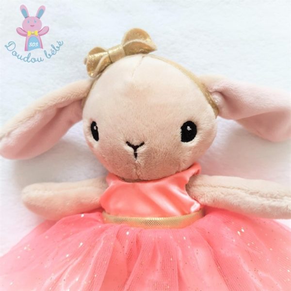 Doudou Lapin beige robe tulle rose doré H&M