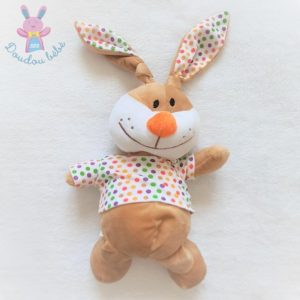 Doudou Lapin beige et blanc avec t-shirt à pois FIZZY