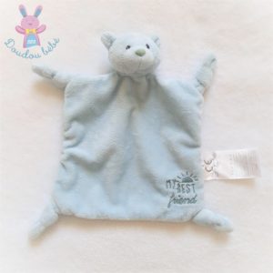 Doudou plat Ours bleu pâle « my best friend » Grain de Blé Z