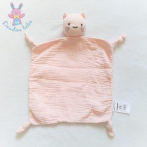 Doudou plat Chat lange coton rose pâle VERTBAUDET