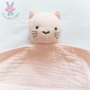 Doudou plat Chat lange coton rose pâle VERTBAUDET