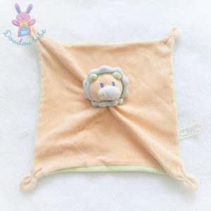 Doudou plat Lion beige bleu vert AUCHAN