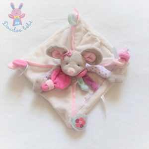 Doudou plat Souris Pearly rose blanc DOUDOU ET COMPAGNIE