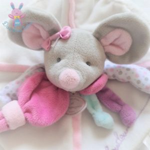 Doudou plat Souris Pearly rose blanc DOUDOU ET COMPAGNIE