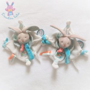 Lot de 2 : Lapin plat blanc bleu Happy puzzle DOUDOU ET COMPAGNIE