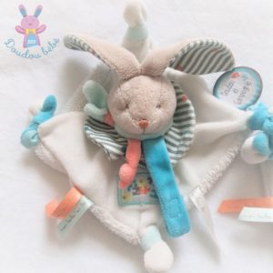 Lot de 2 : Lapin plat blanc bleu Happy puzzle DOUDOU ET COMPAGNIE