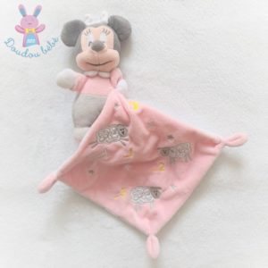 Doudou Minnie rose gris mouchoir rose moutons 123 dos étoiles DISNEY