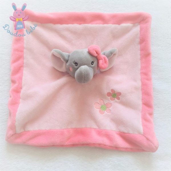 Doudou plat éléphant rose gris fleurs KIMBALOO LA HALLE