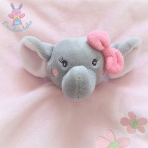 Doudou plat éléphant rose gris fleurs KIMBALOO LA HALLE