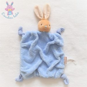 Doudou plat Lapin plume beige et polaire bleu KALOO