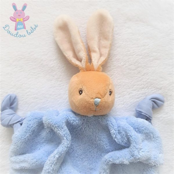 Doudou plat Lapin plume beige et bleu KALOO