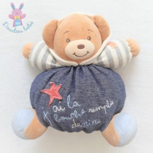 Doudou Ours boule Jean denim « j’ai la bouche… rire » KALOO