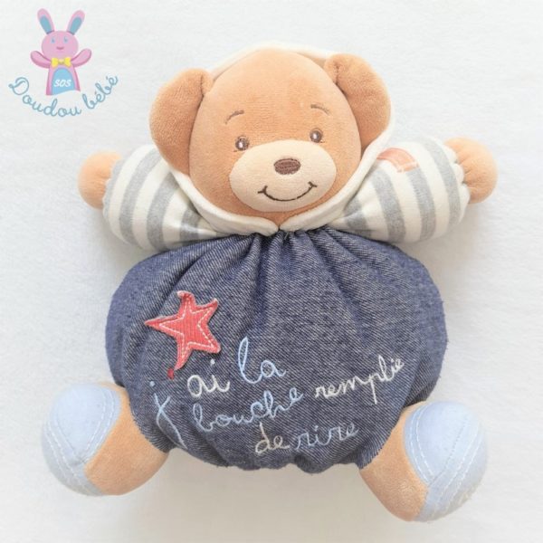 Doudou Ours boule Jean denim "j'ai la bouche... rire" KALOO