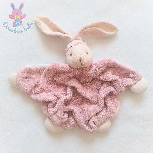 Doudou plat Lapin Lilirose beige rose blanc fleurs KALOO