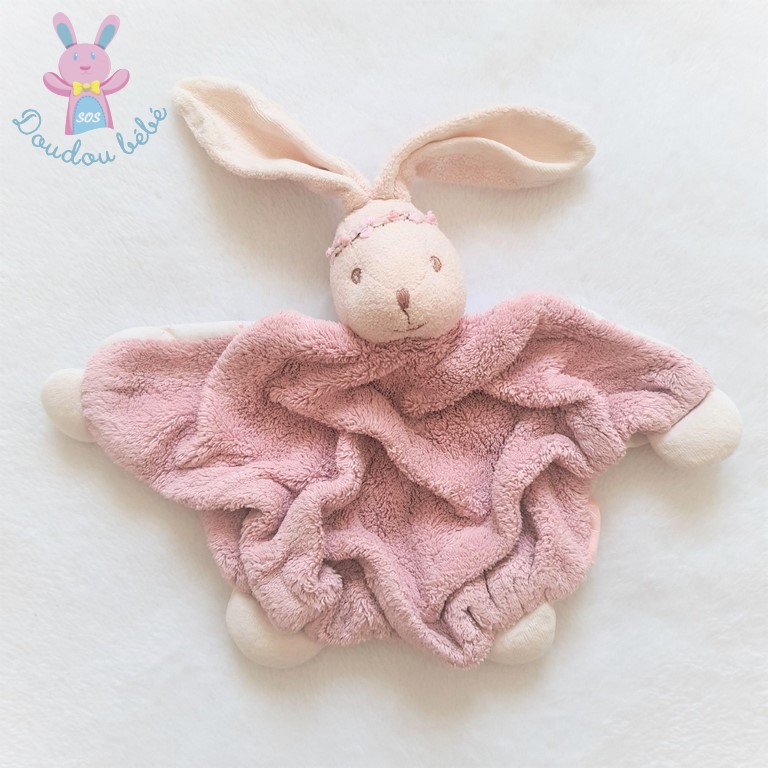 Doudou plat Lapin KALOO collection Lilirose fleur rose 4 noeuds