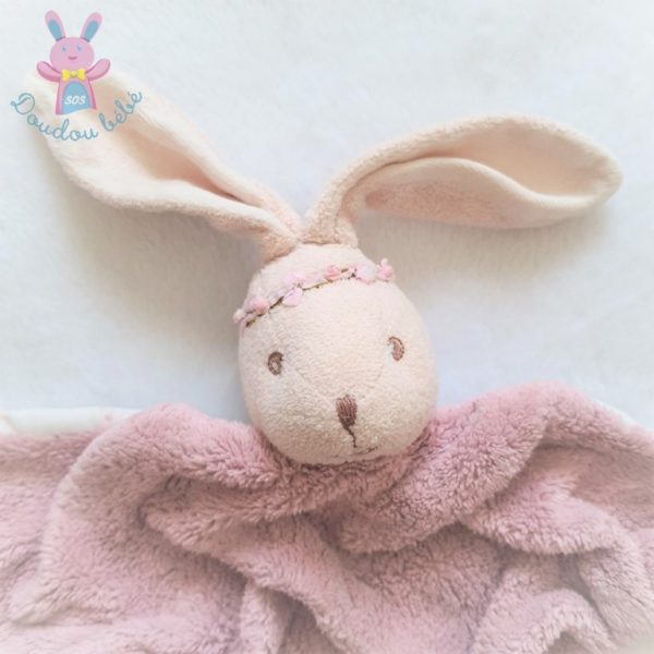 Doudou plat Lapin Lilirose beige rose fleurs KALOO