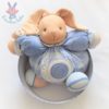 Doudou Lapin boule grelot bleu carreaux escargot 30 cm KALOO