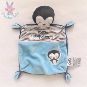 Doudou plat Pingouin bleu rayé Mon copain MOTS D’ENFANTS